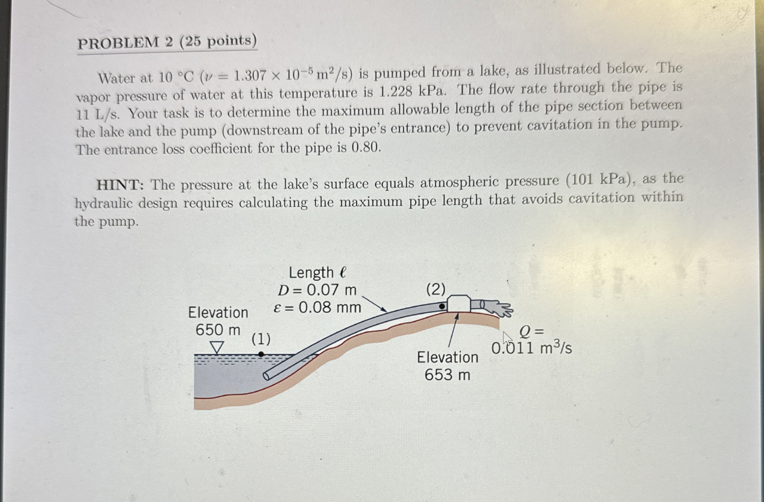 PROBLEM 2 ( 2 5 points ) Water at ) u = ( 1 . 3 0