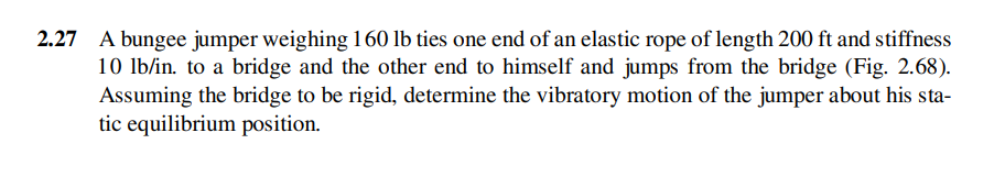 2 . 2 7 A bungee jumper weighing 1 6 0 lb ties