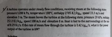 A burbine operates under steady flow conditlons,