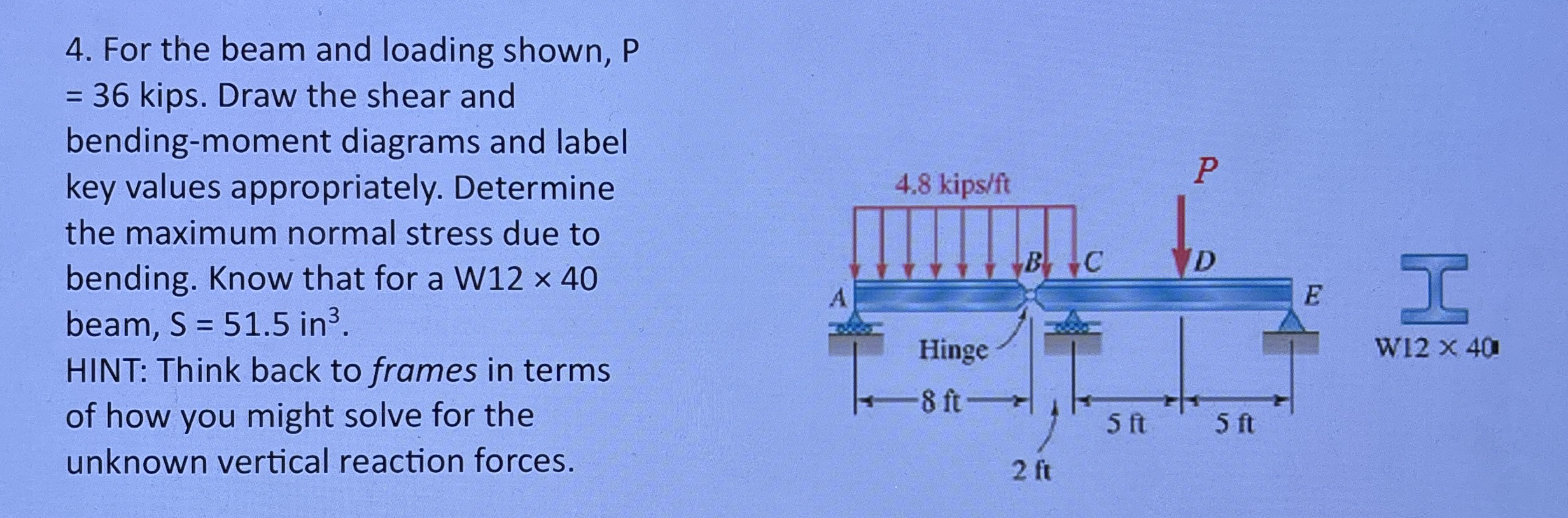 For the beam and loading shown, P = 3 6 kips.