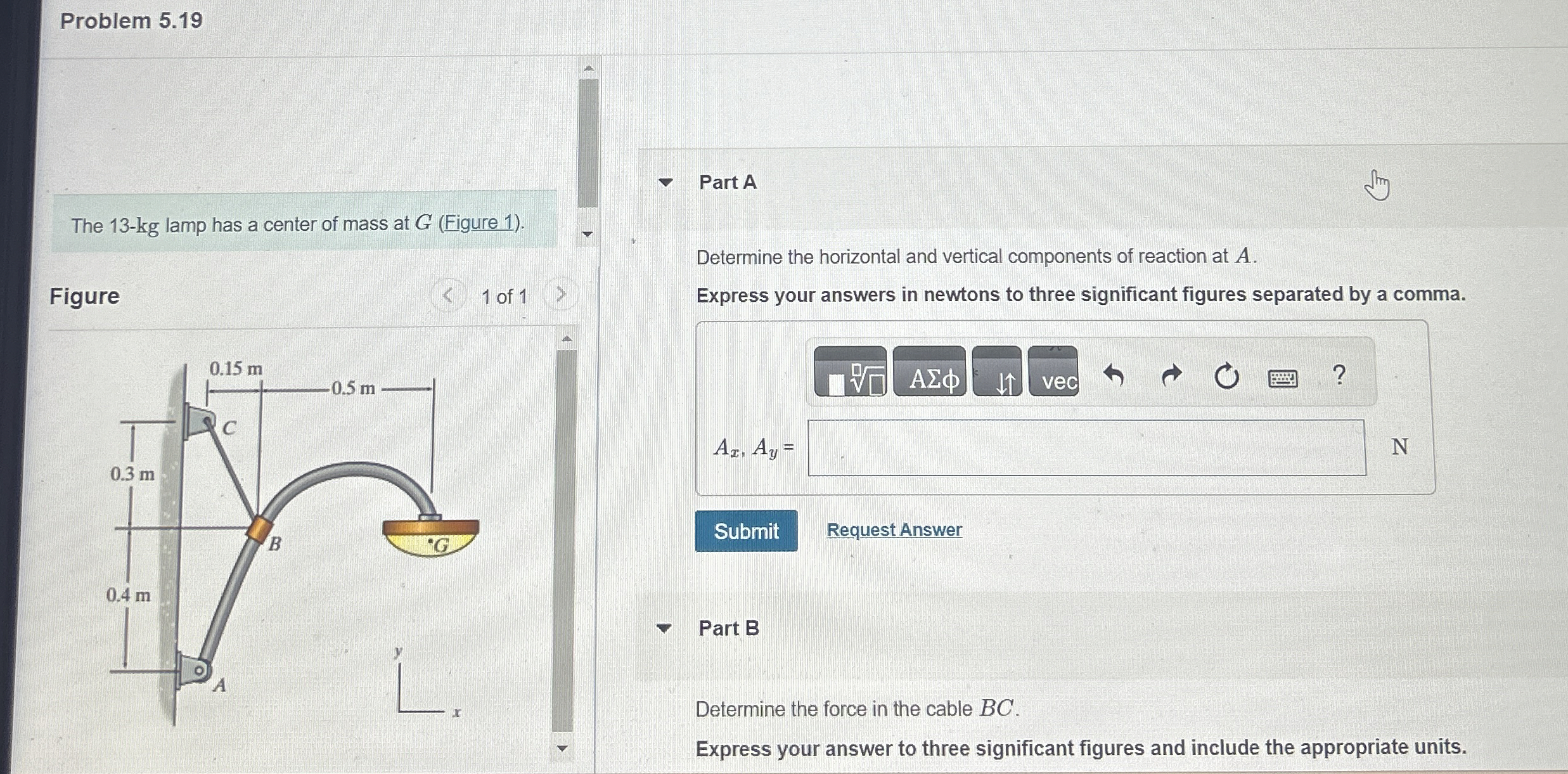 Problem 5 . 1 9 The 1 3 - k g lamp has a center