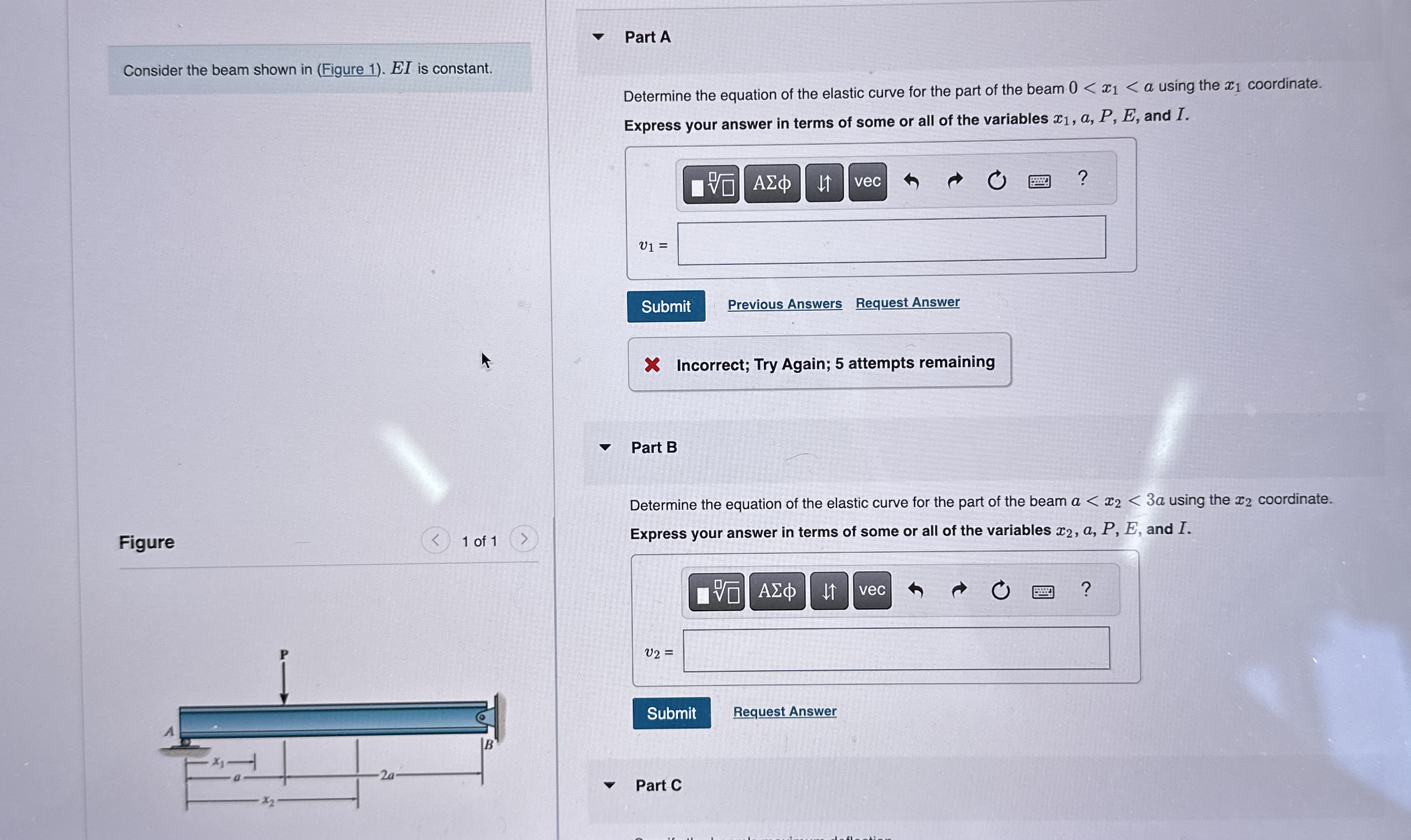 Consider the beam shown in ( Figure 1 ) . E I is