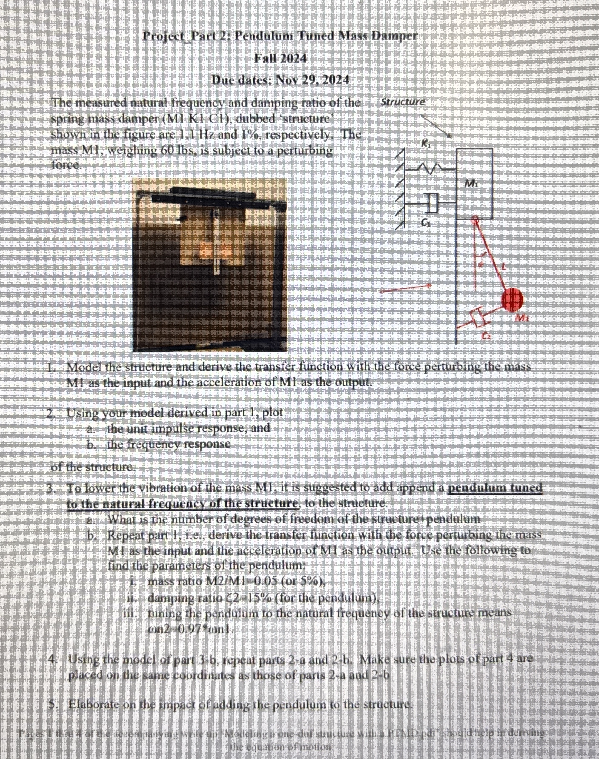 The measured natural frequency and damping ratio