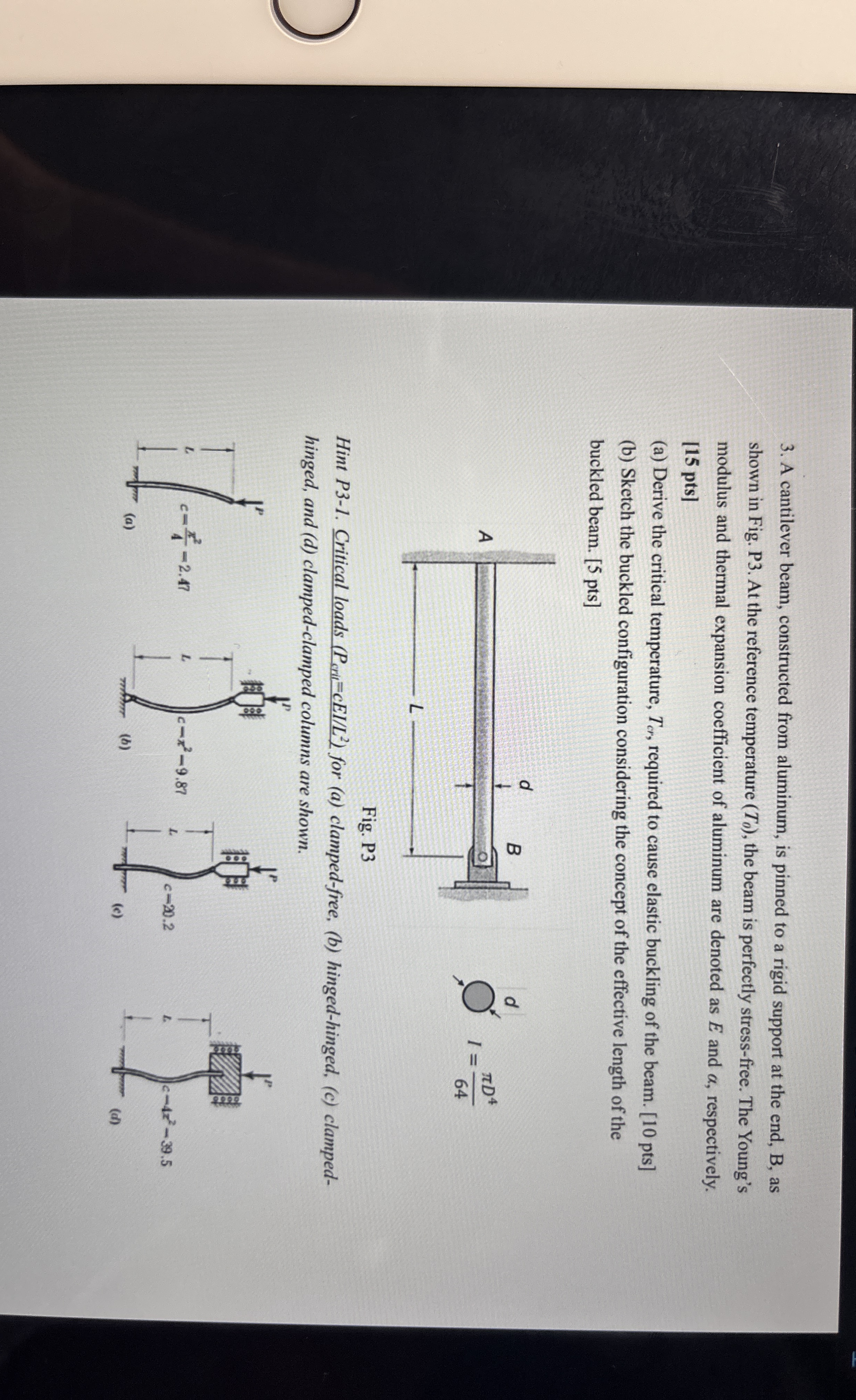 A cantilever beam, constructed from aluminum, is