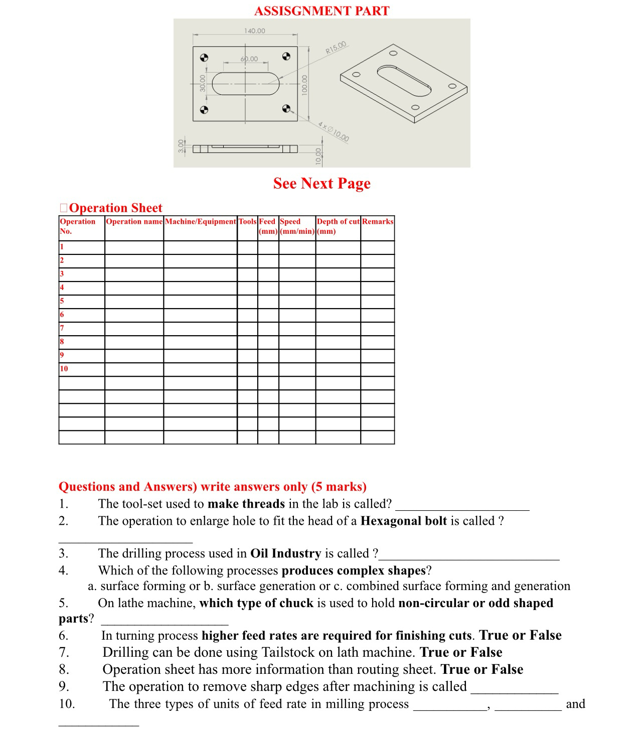 See Next Page Operation Sheet \ table [ [ \ table