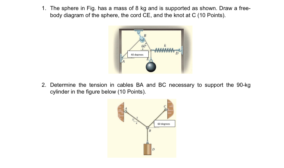 1 . The sphere in Fig. has a mass of 8 kg and is