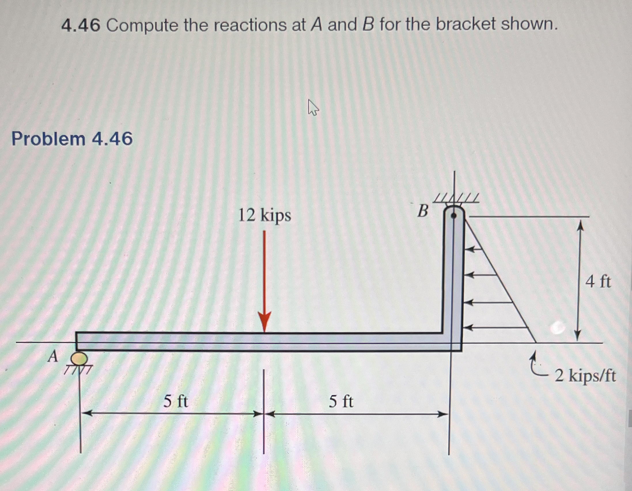 4 . 4 6 Compute the reactions at A and B for the