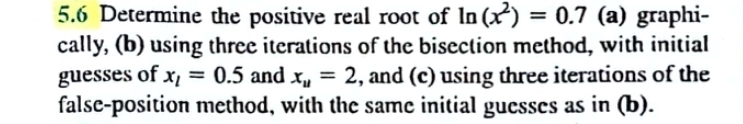 5 . 6 Determine the positive real root of l n ( x
