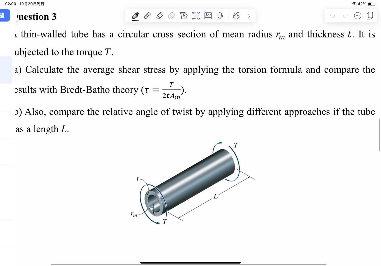 I thin - walled tube has a circular cross section
