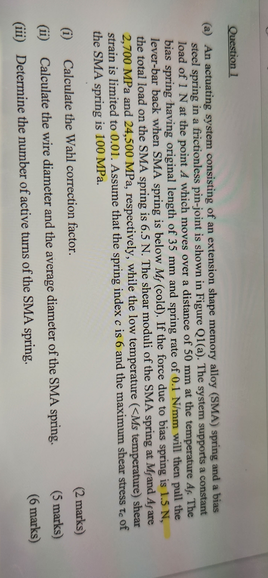 Question 1 ( a ) An actuating system consisting