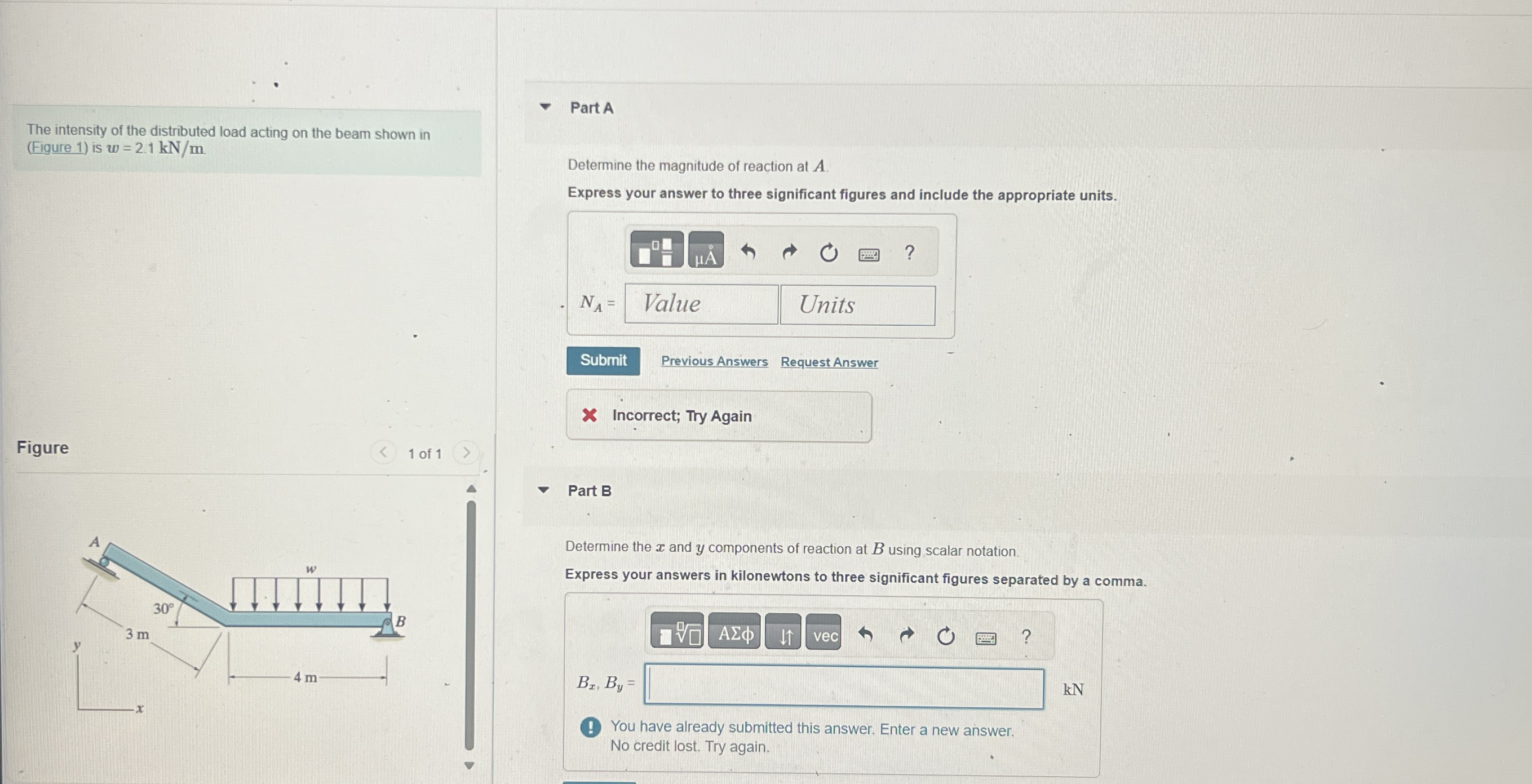 The intensity of the distributed load acting on