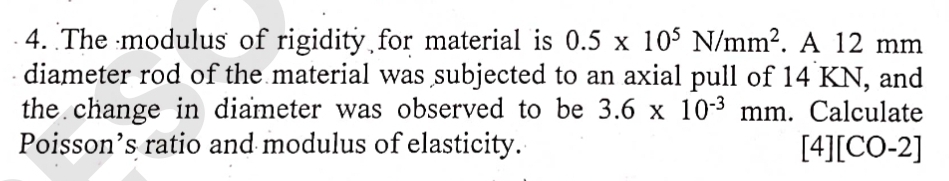 The modulus of rigidity, for material is 0 . 5 1