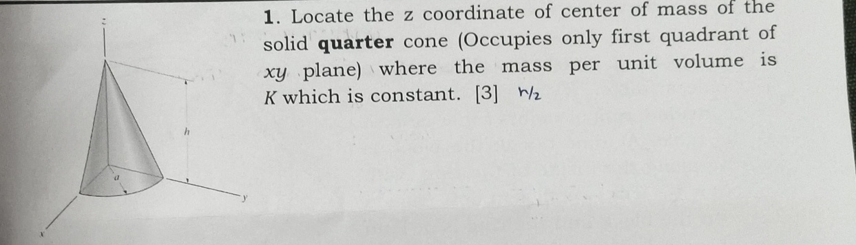 Locate the z coordinate of center of mass of the