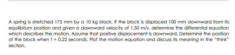 A spring is stretched 1 7 5 mm by a 1 0 kg block.