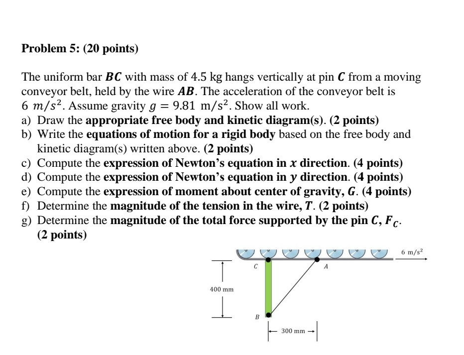 Problem 5 : ( 2 0 points ) The uniform bar B C
