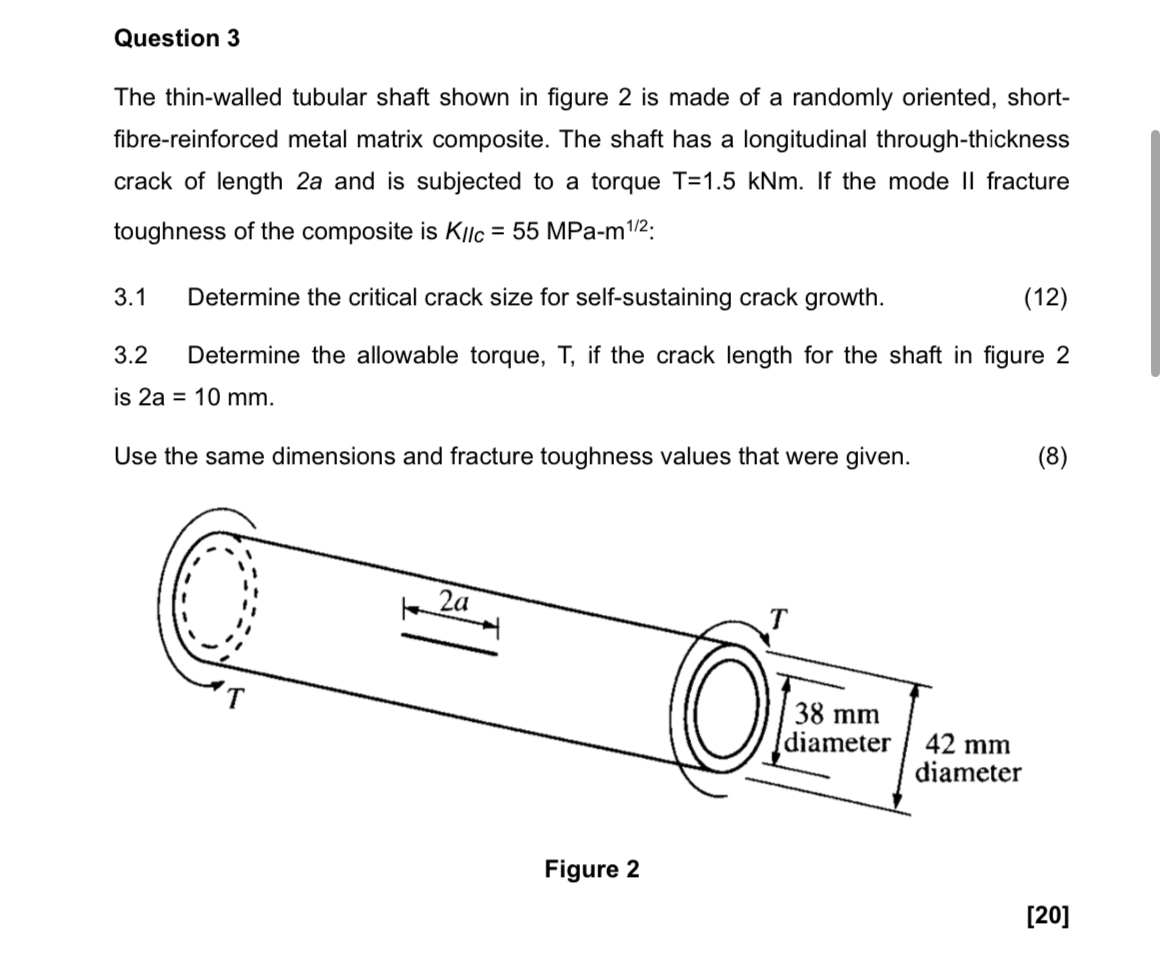 Question 3 The thin - walled tubular shaft shown