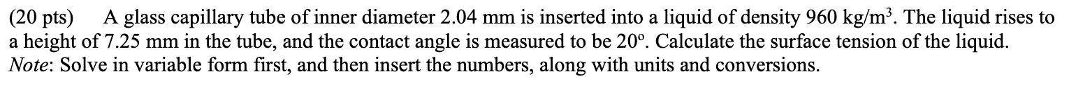 A glass capillary tube of inner diameter 2 . 0 4