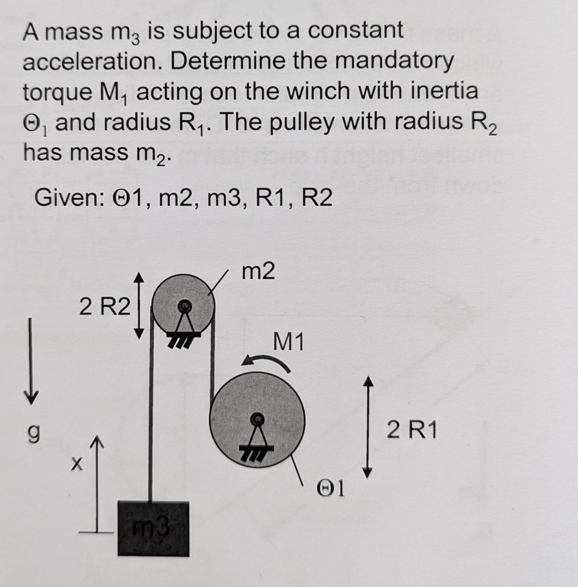 A mass m 3 is subject to a constant acceleration.