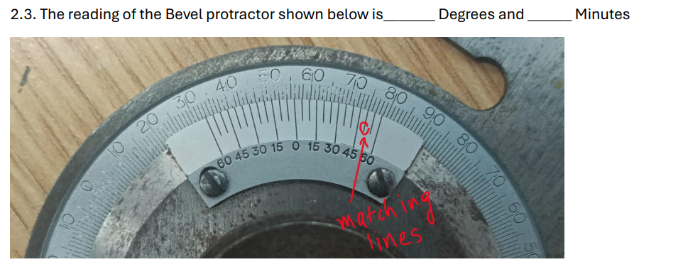 2 . 3 . The reading of the Bevel protractor shown