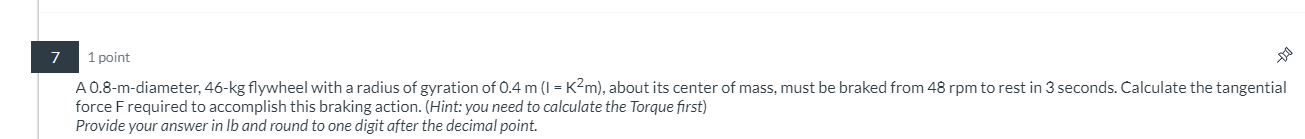 7 1 point A 0 . 8 - m - diameter, 4 6 - kg