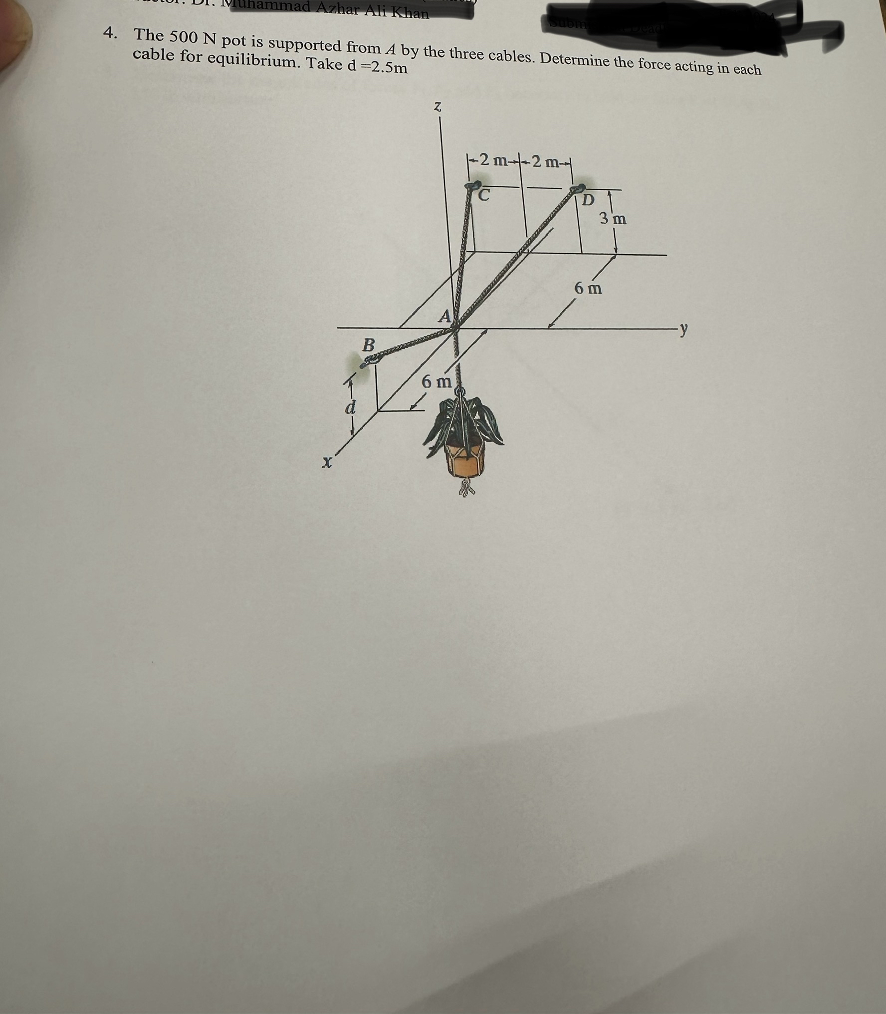 cable for equilibrium. Take d = 2 . 5 m