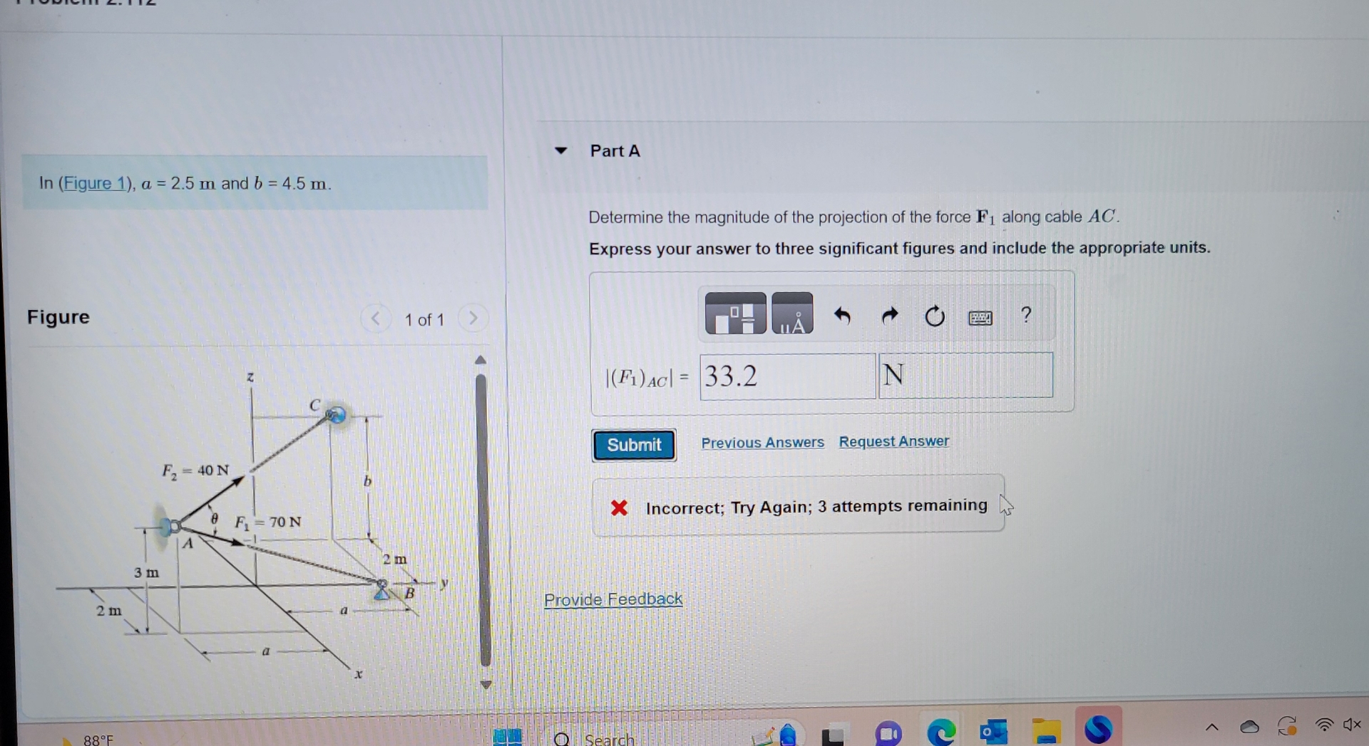 l n ( Figure 1 ) , a = 2 . 5 m and b = 4 . 5 m .