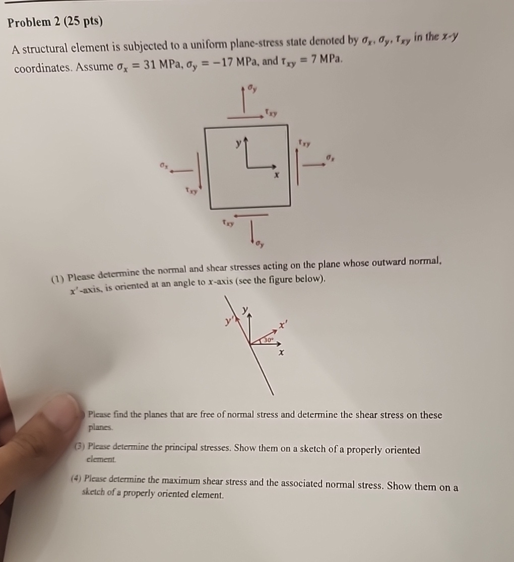 Problem 2 ( 2 5 pts ) A structural element is