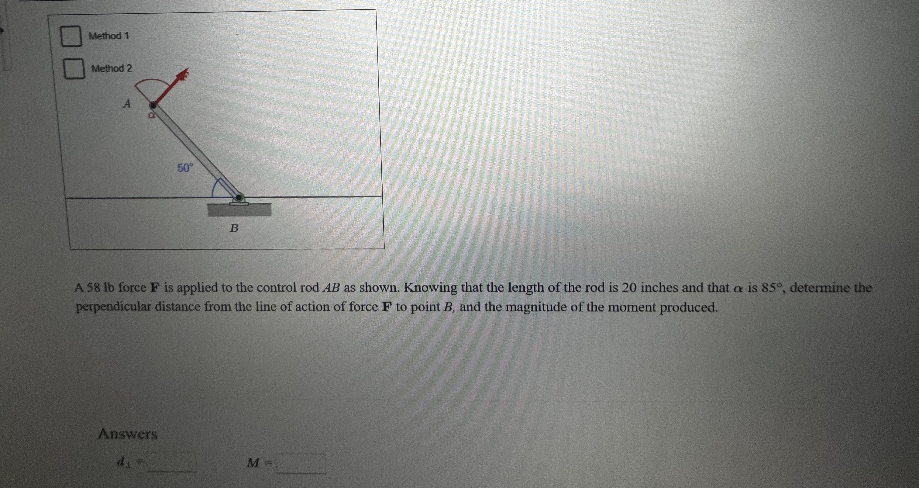 A 5 8 lb force \ ( \ mathbf { F } \ ) is applied
