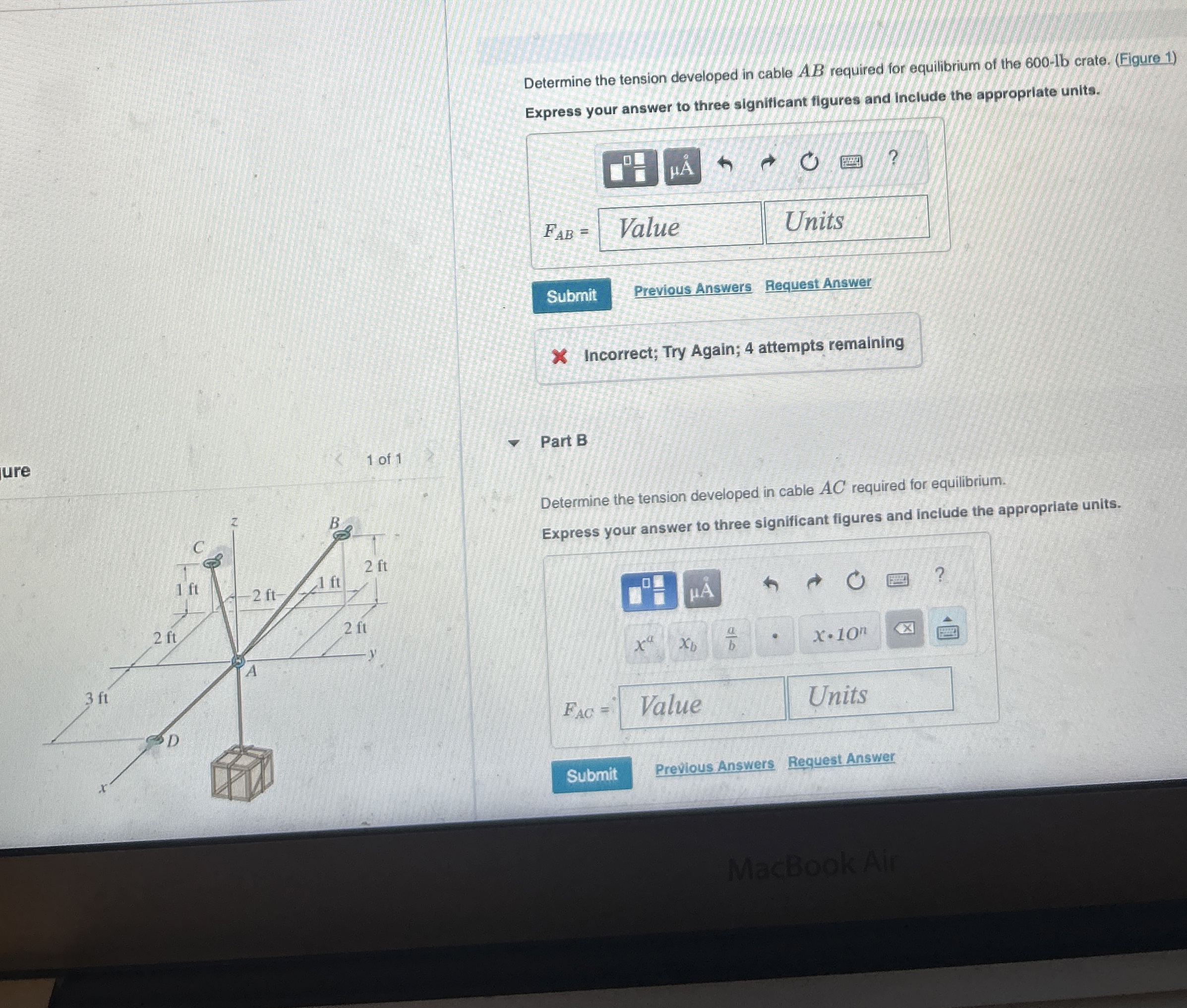 Determine the tension developed in cable A B