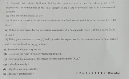 Consider the velocity fleld described by the