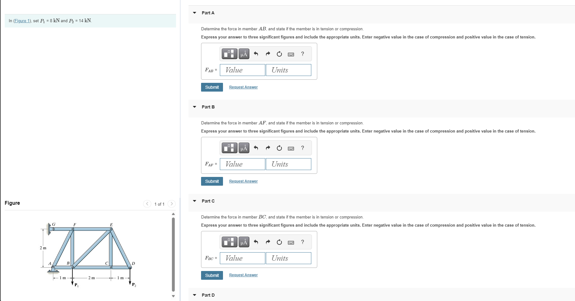 Part A Determine the force in member \ ( A B \ )