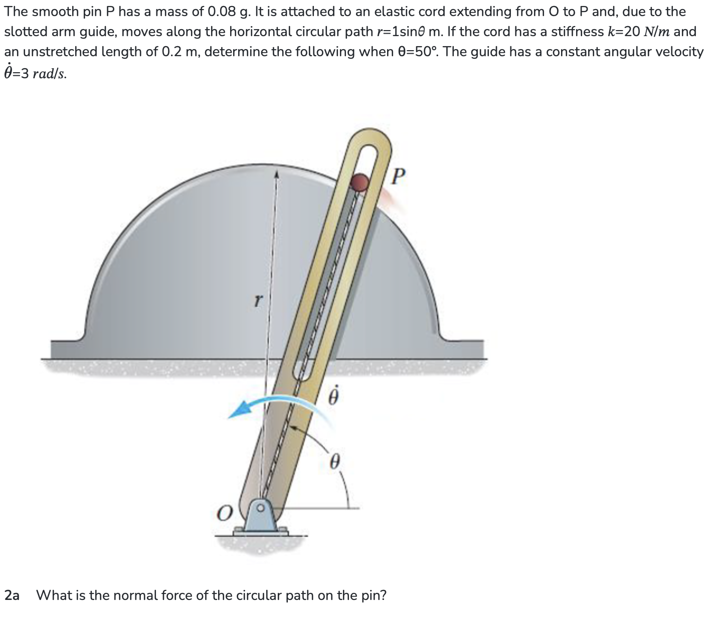 The smooth pin P has a mass of 0 . 0 8 g . It is