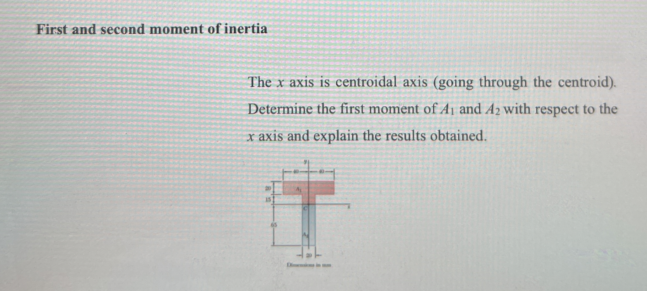 First and second moment of inertia The x axis is