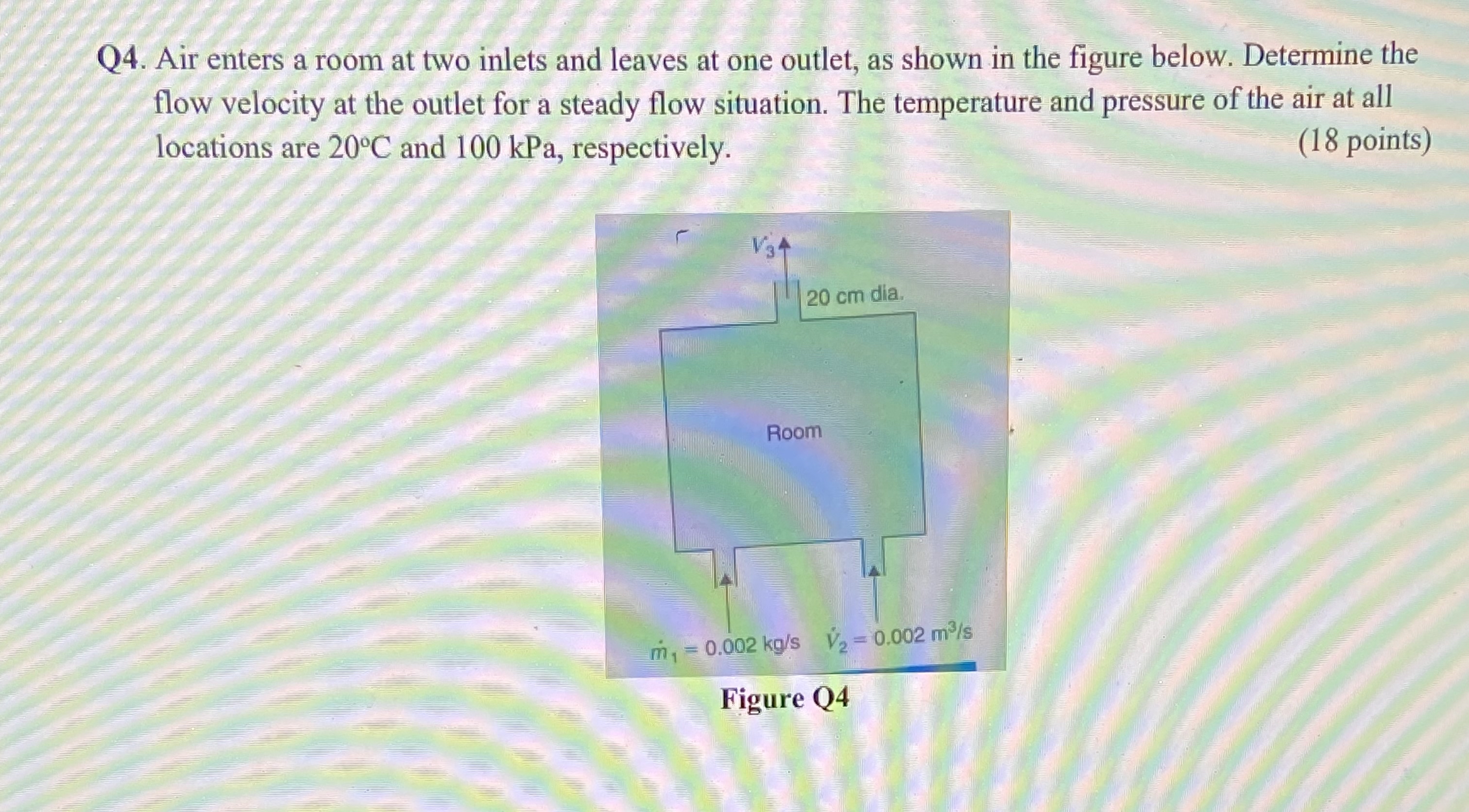 Q 4 . Air enters a room at two inlets and leaves