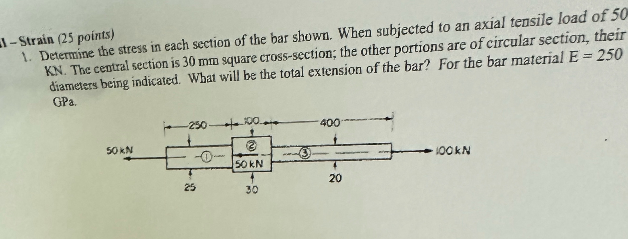 1 - Strain ( 2 5 points ) Determine the stress in