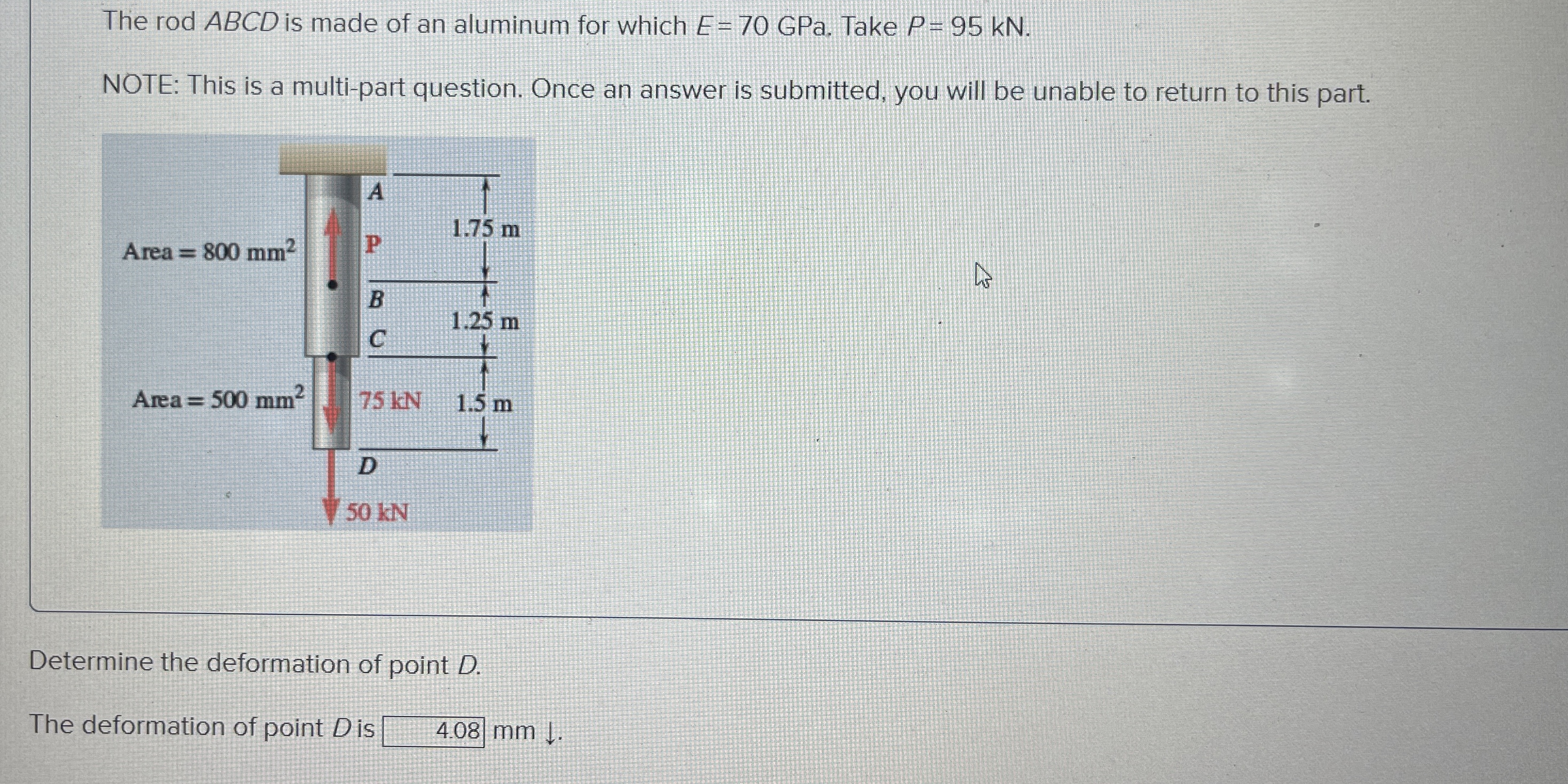 The rodABCD is made of an aluminum for which E =