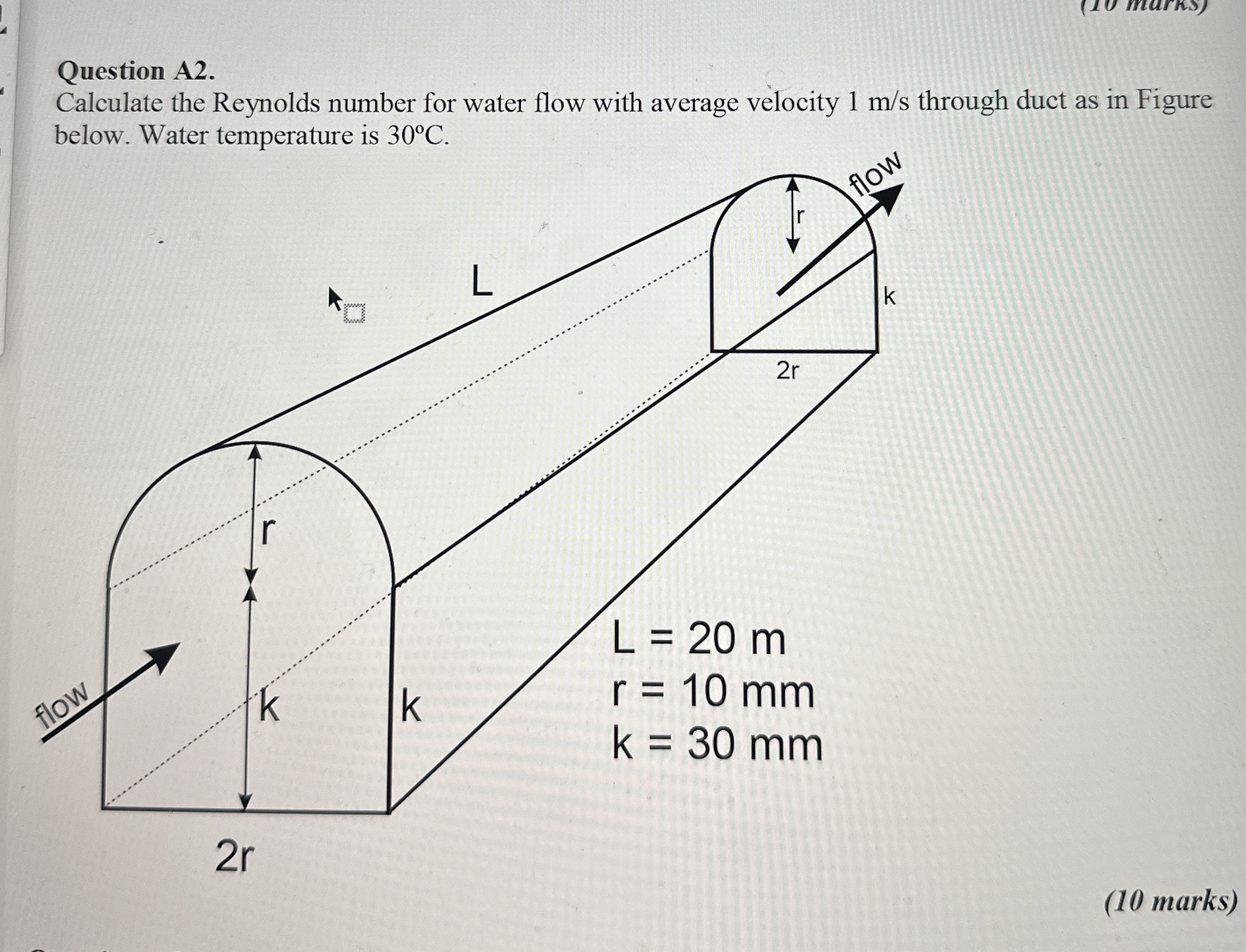 Question A 2 . Calculate the Reynolds number for