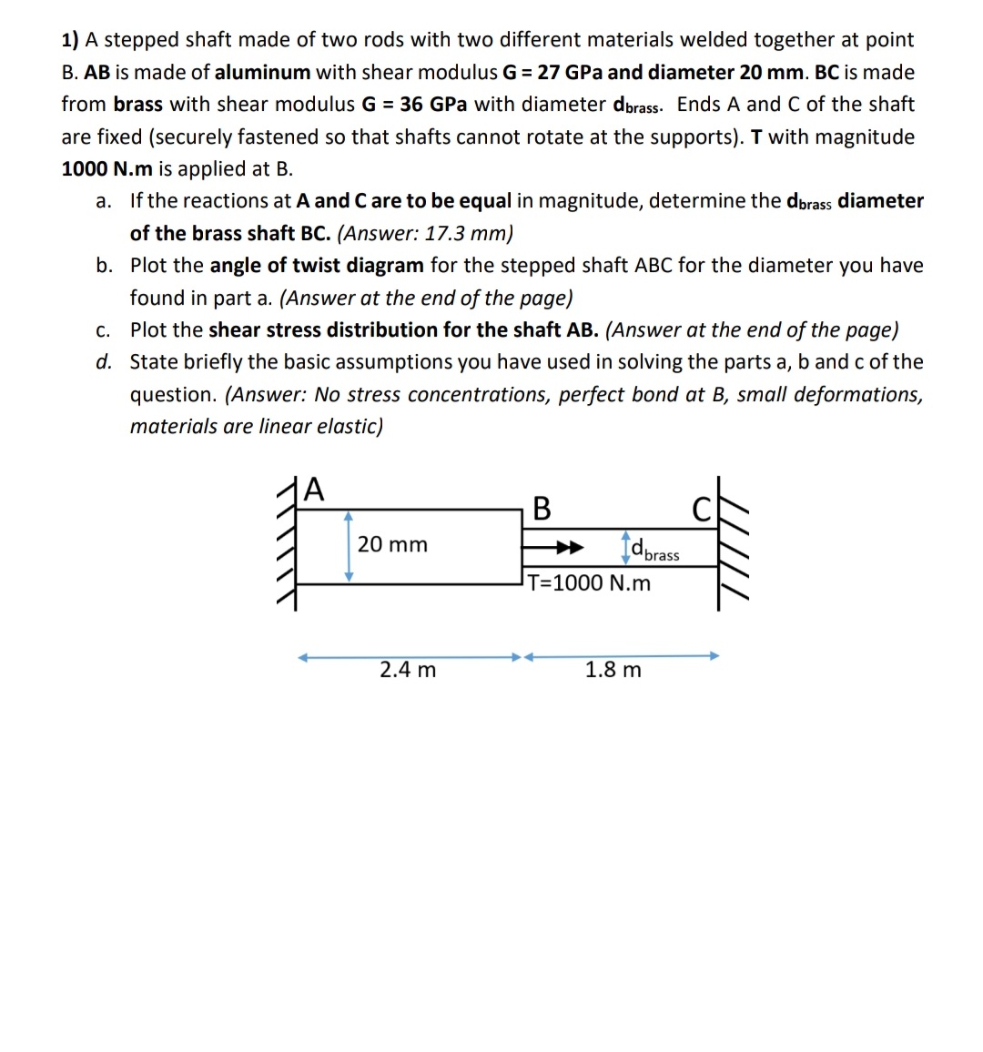 A stepped shaft made of two rods with two