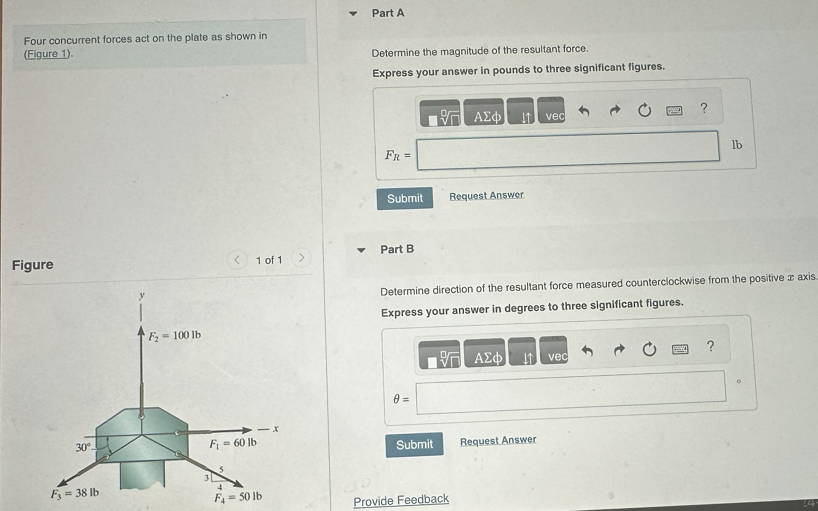 Part A Four concurrent forces act on the plate as