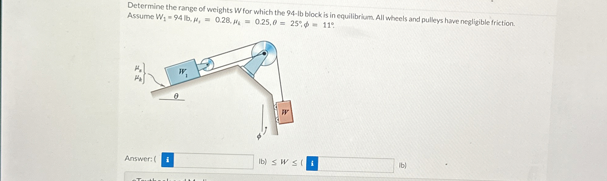 Determine the range of weights W for which the 9