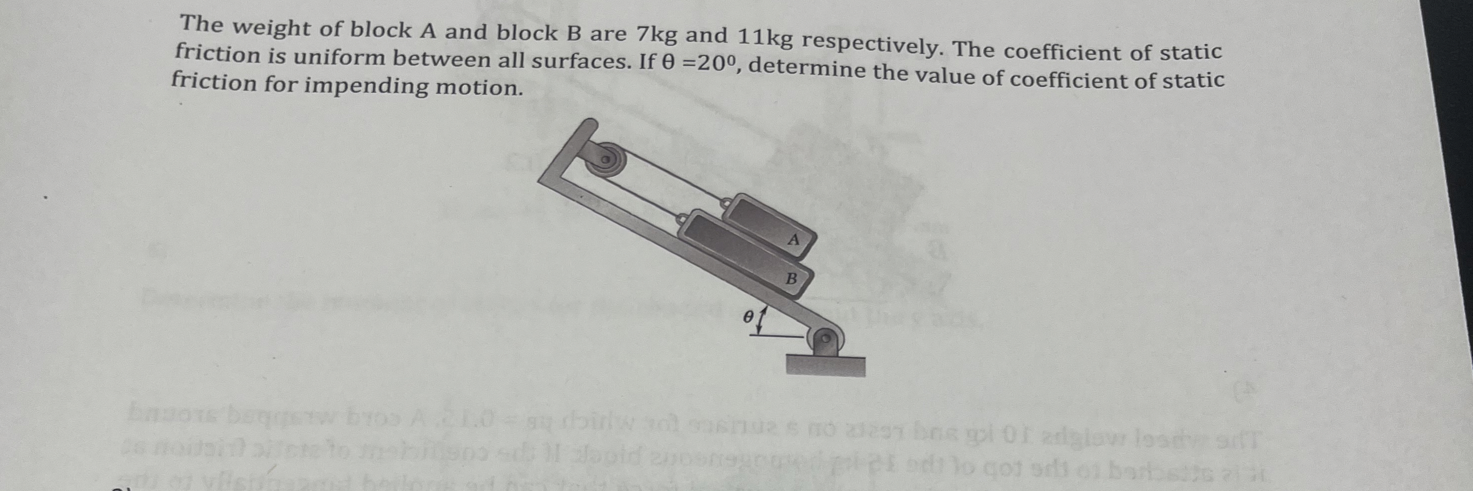 The weight of block A and block B are 7 kg and 1