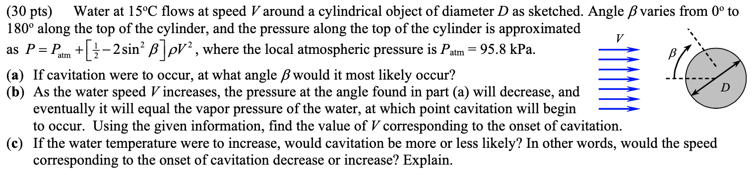 Water at 1 5 C flows at speed V around a