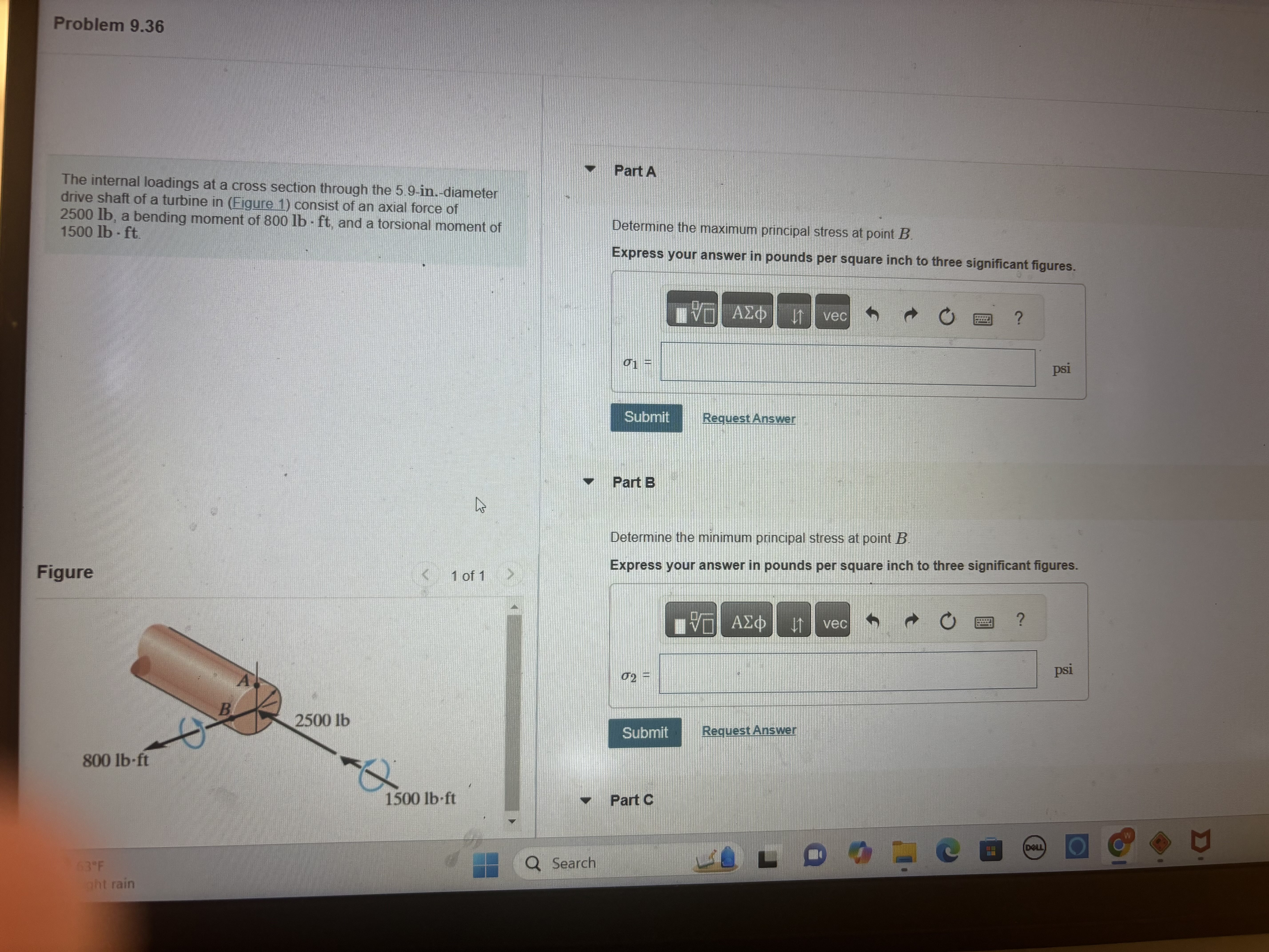 Determine the maximum principal stress at point B