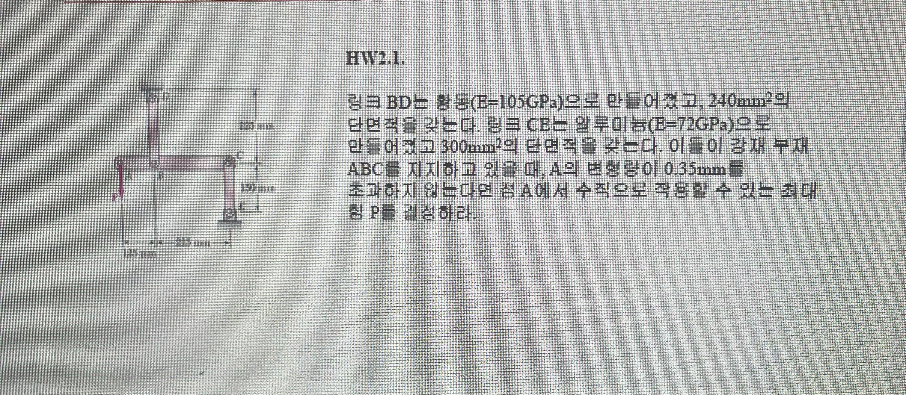 Link BD is made of brass ( E = 1 0 5 GPa ) and