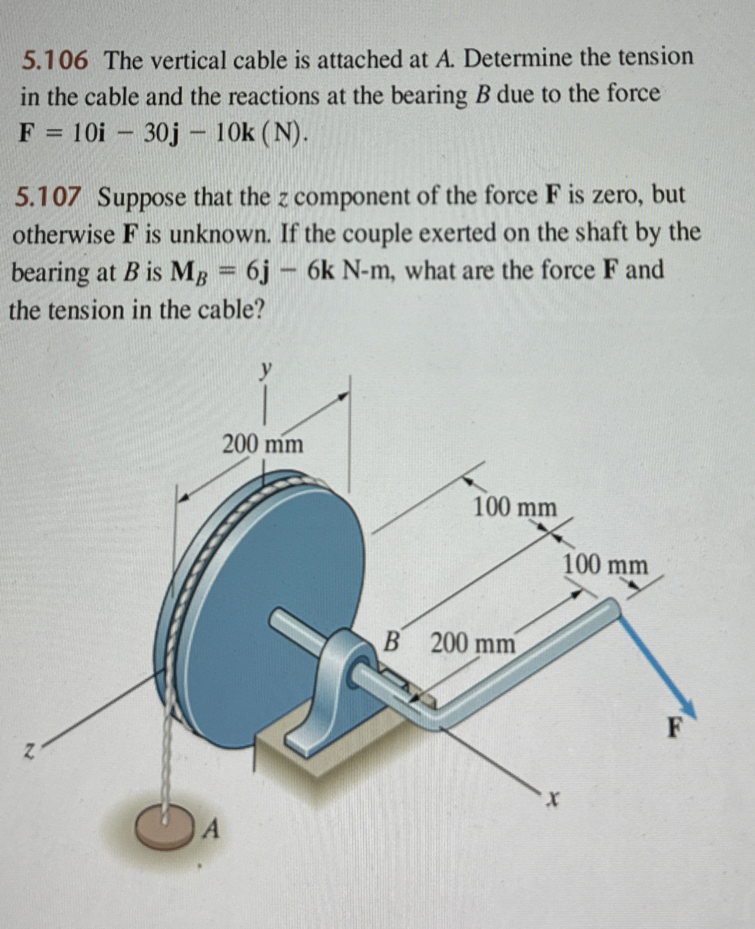 5 . 1 0 6 The vertical cable is attached at A .