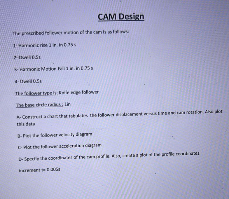 CAM Design The prescribed follower motion of the