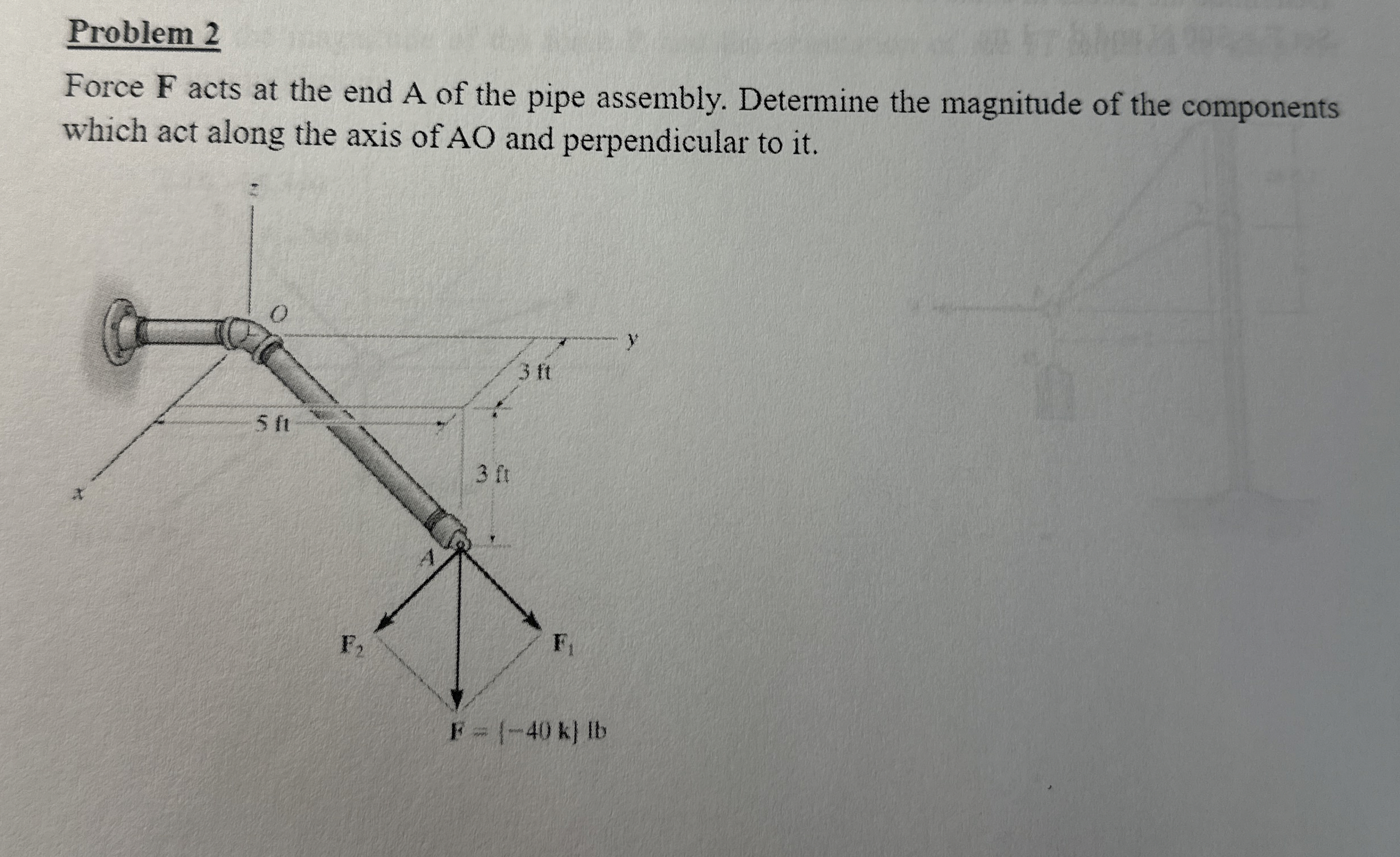 Problem 2 Force F acts at the end A of the pipe