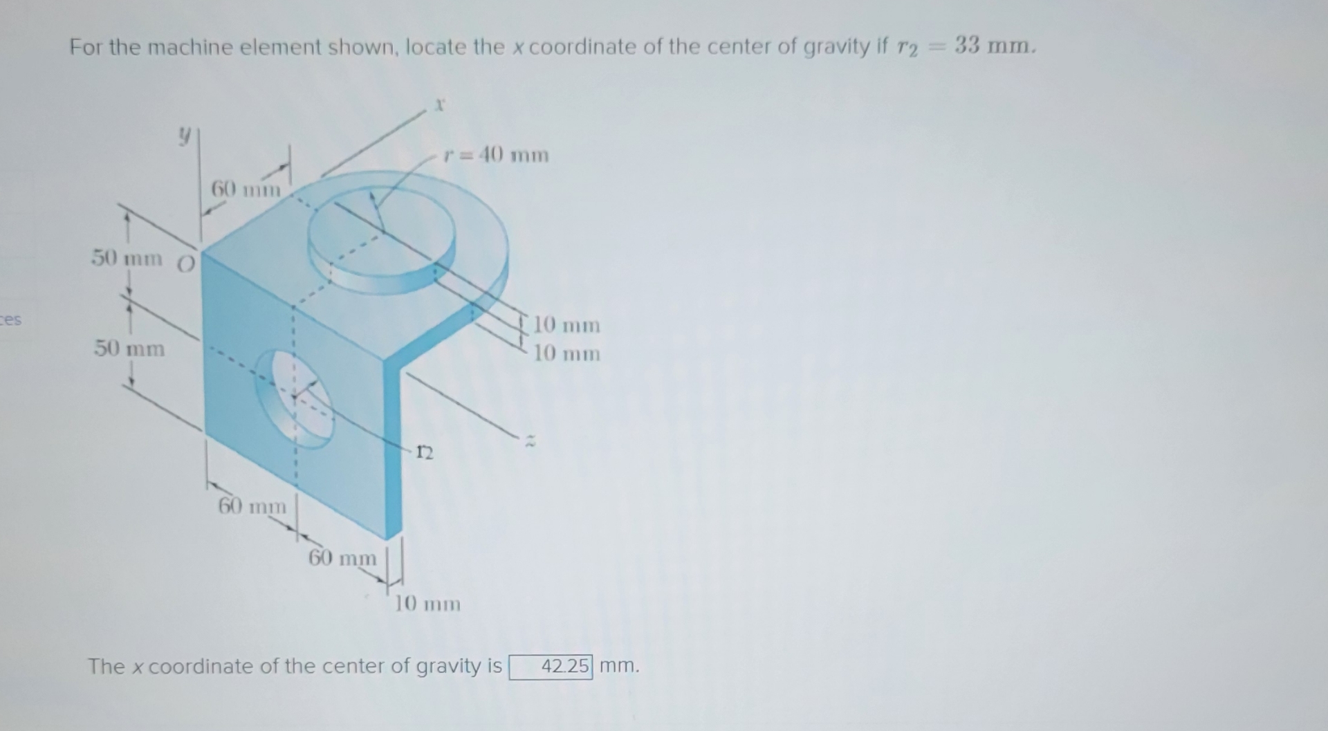 For the machine element shown, locate the x