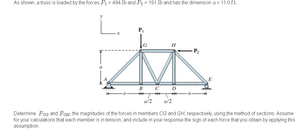 As shown, a truss is loaded by the forces P 1 = 4