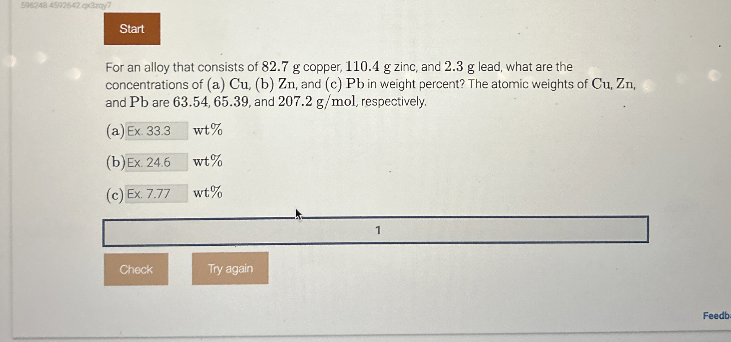 Start For an alloy that consists of 8 2 . 7 g